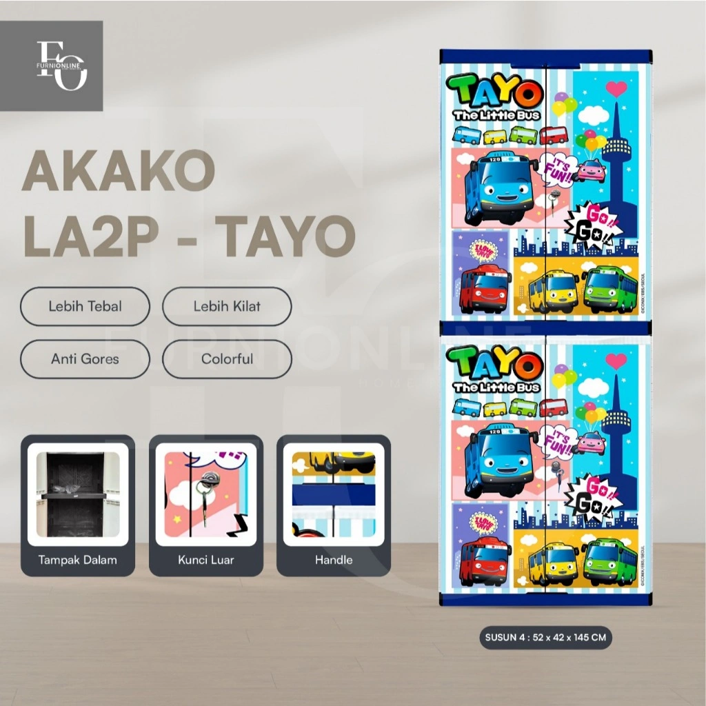 AKAKO - Lemari Pakaian Plastik Anak Baby Jumbo 2 Pintu Susun 4 Motif Printing LA2P