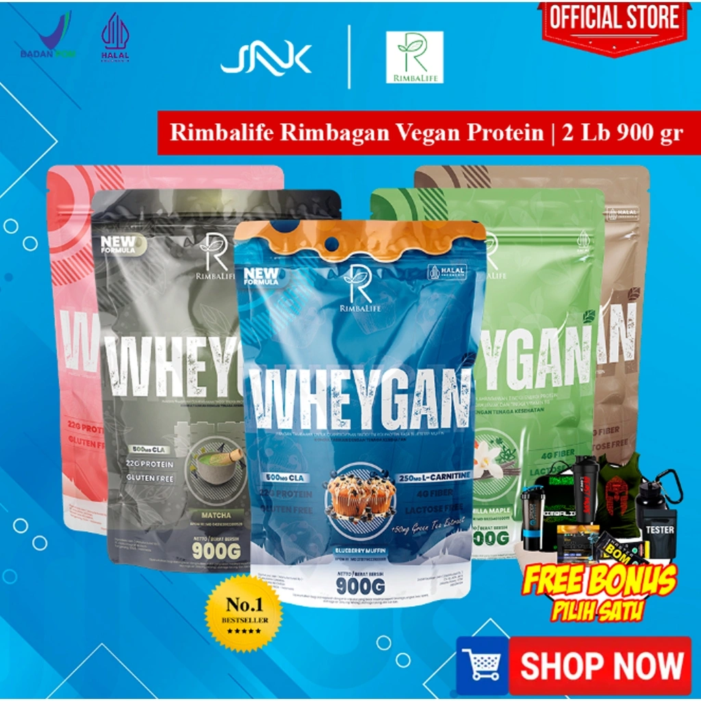 RIMBALIFE WHEYGAN 900gr | Vegan Plant Based Protein Whey PEA Diet Cutting Tinggi Serat Zero Lactose