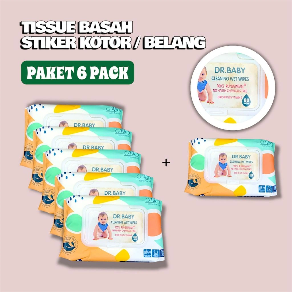 Tisu Basah Bayi DR BABY Paket 6 Bungkus / Stiker Belang / Stiker Kotor