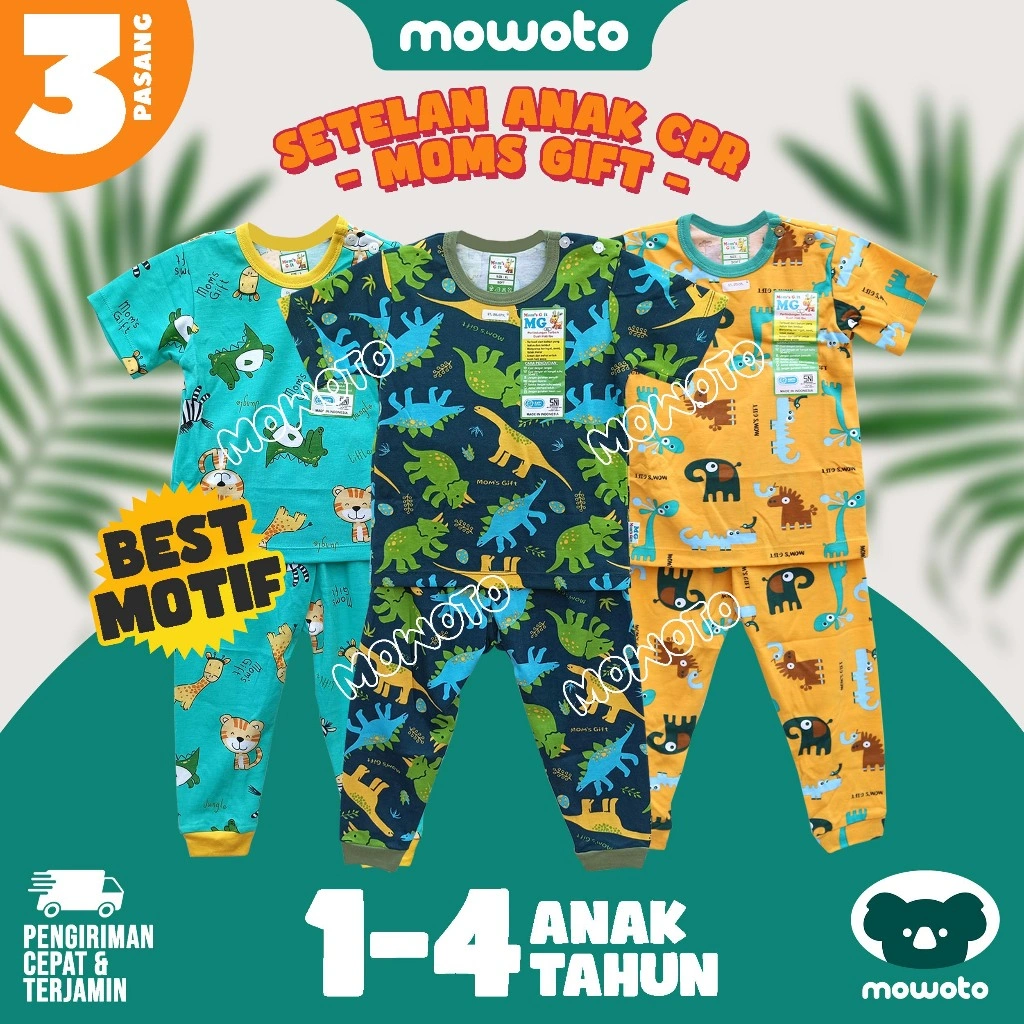 [ 3 Setel ] CPR Setelan Moms Gift Terbaru Cpr ( 0-4 tahun ) Piyama Baju Tidur Anak Pempers - Mowoto