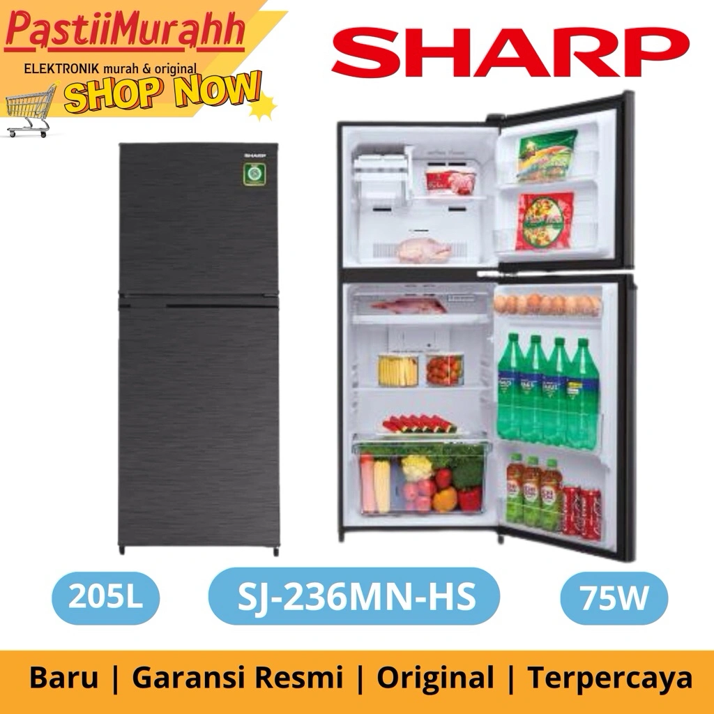 SHARP LEMARI ES DUA PINTU SJ-236MN-HS 205L KULKAS SHARP DUA PINTU HEMAT LISTRIK GARANSI RESMI 5 Tahun