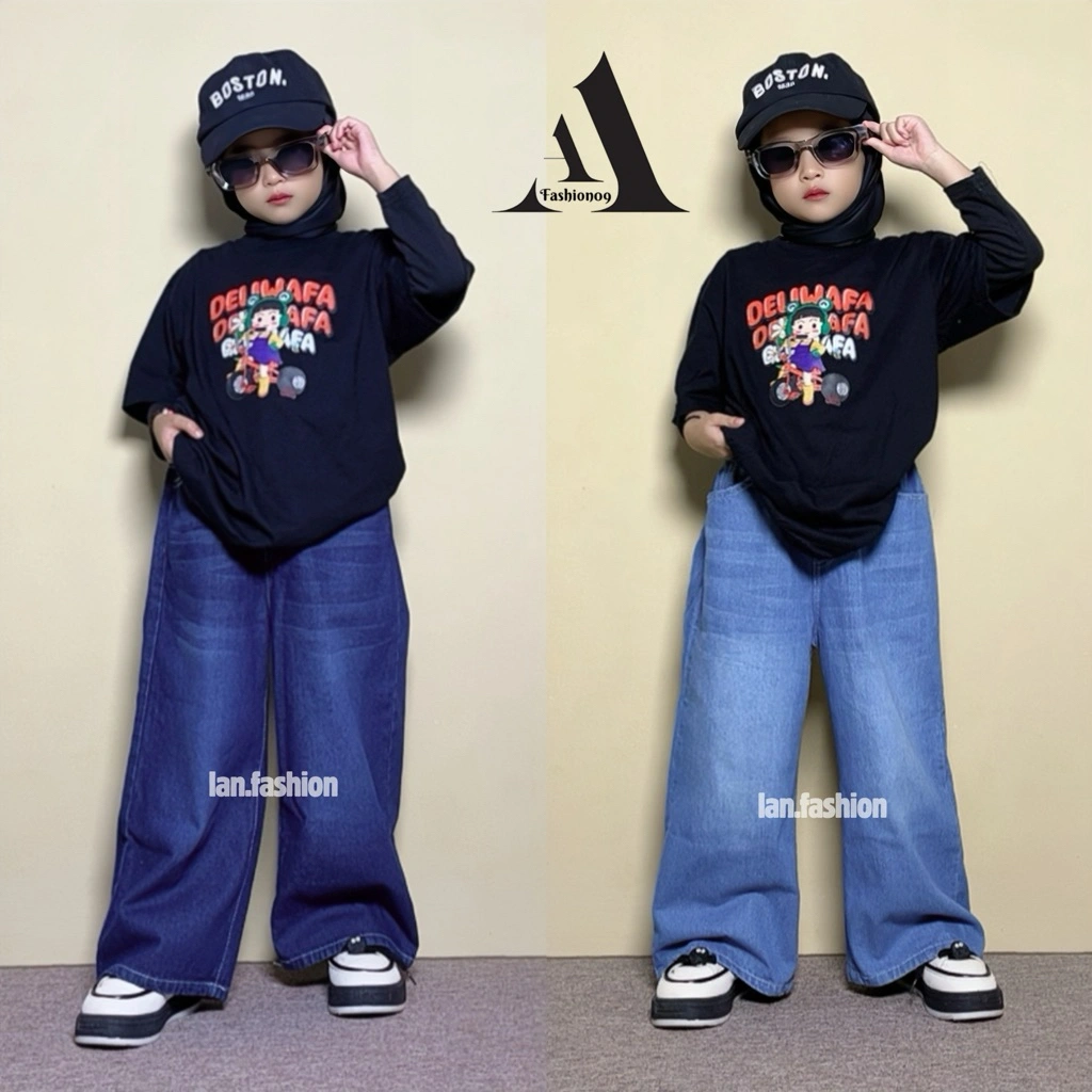 Lanfashion - Celana Kulot Jeans Skena Anak Perempuan 2-9 Tahun Kulot Gombrong Alea