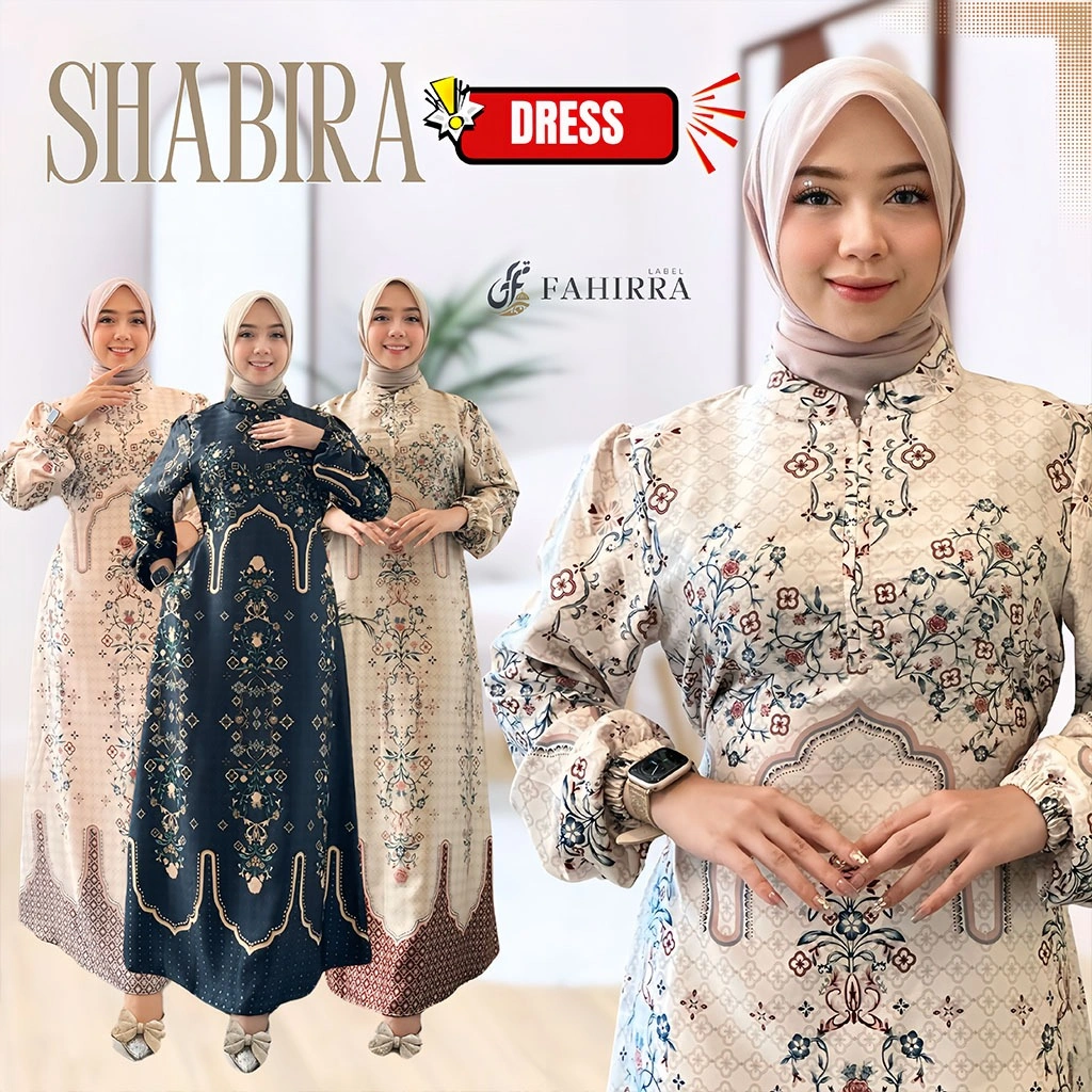 Dress SHABIRA Bahan Arabian Silk Premium  Gamis Kondangan Busui Motif Bunga Elegan Terlaris 2025