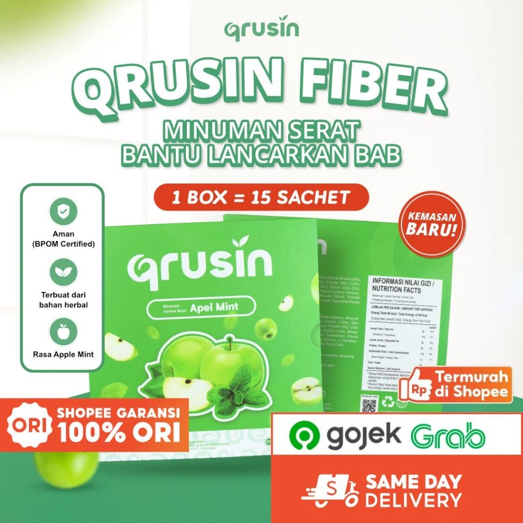 Qrusin Fiber - Minuman Diet Serat Fiber Slim Suplemen Detox Pelangsing Penurun Berat Badan