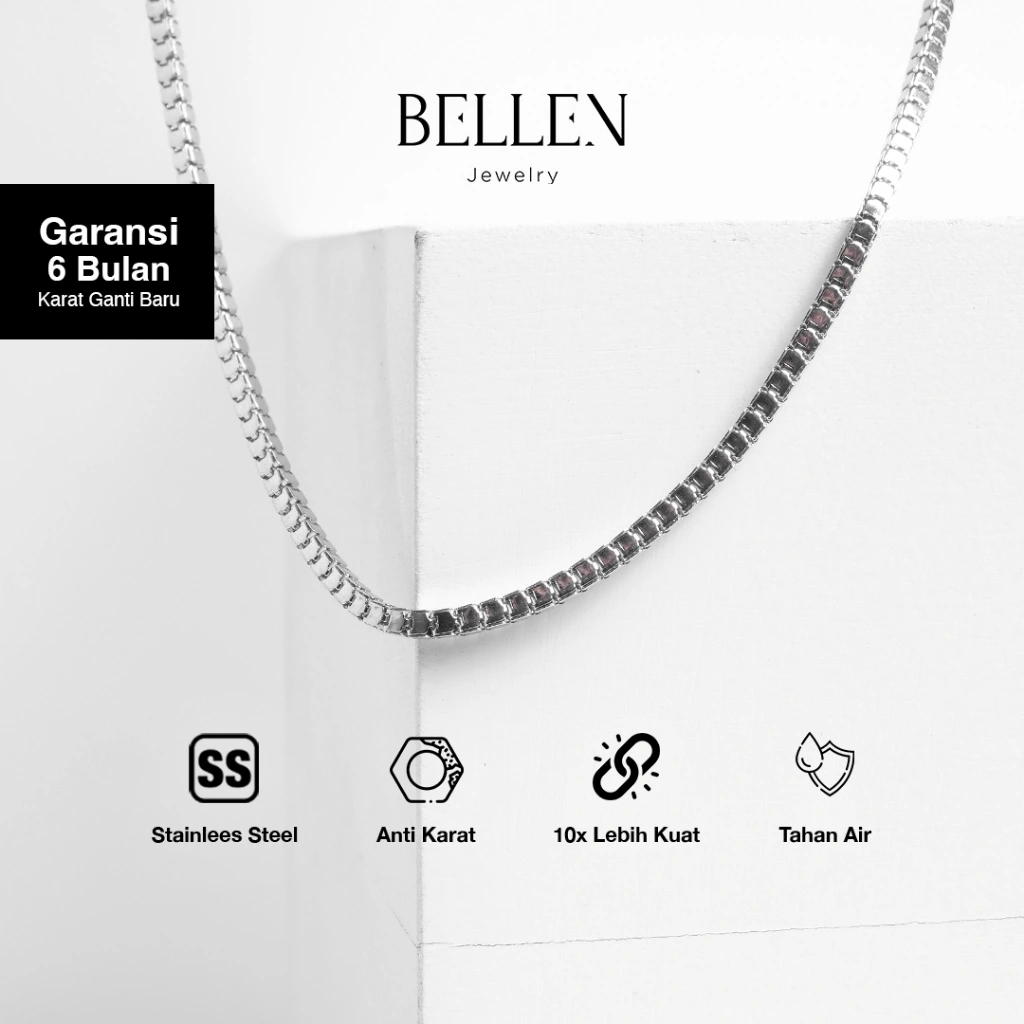 Bellen Kalung Pria Titanium Anti Karat / Kalung Silver / Kalung Korea - Greig