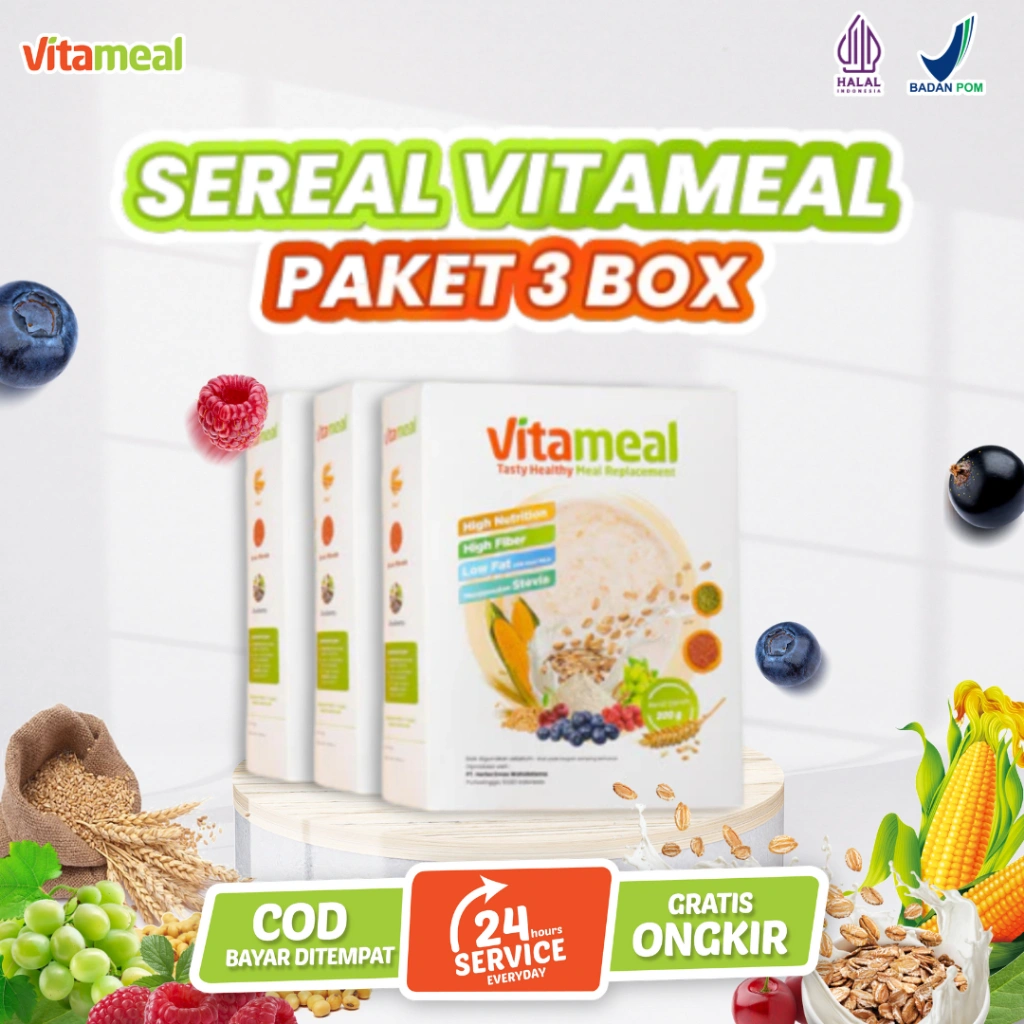 VITAMEAL Paket 3 Box - Sereal Sehat Mencegah Diabetes dan Turunkan Gula Darah Asli Original