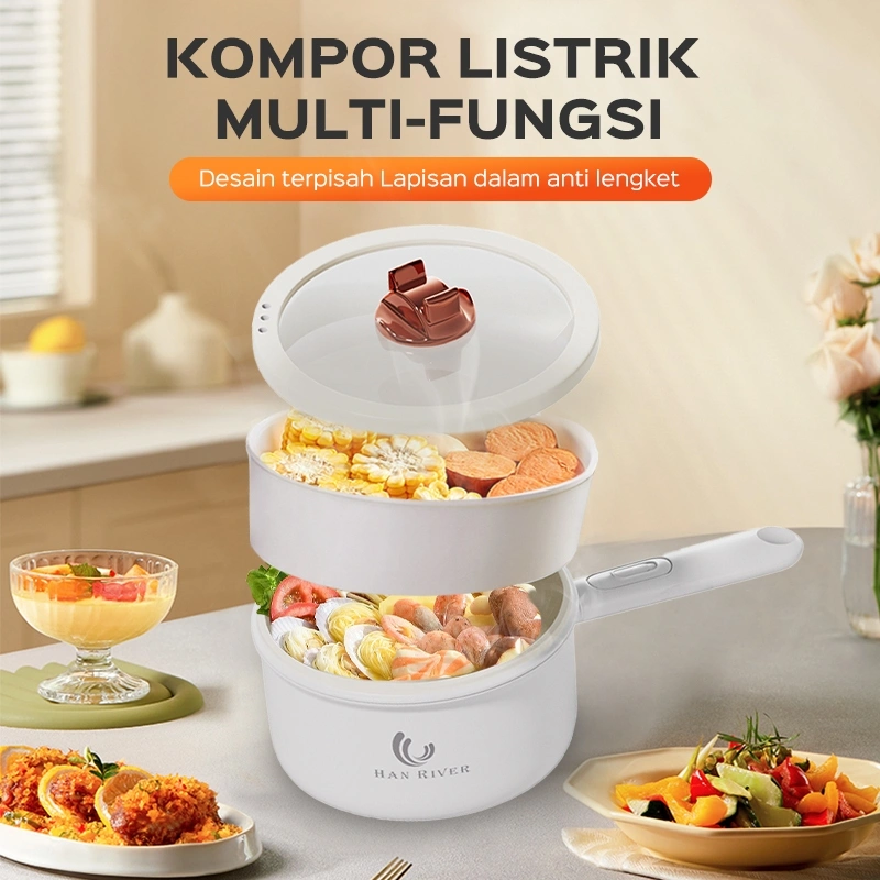 HAN RIVER Panci Listrik HRDHG01 Fry Pan Electric (2in1) 2L panci listrik multifungsi panci listrik kecil-putih