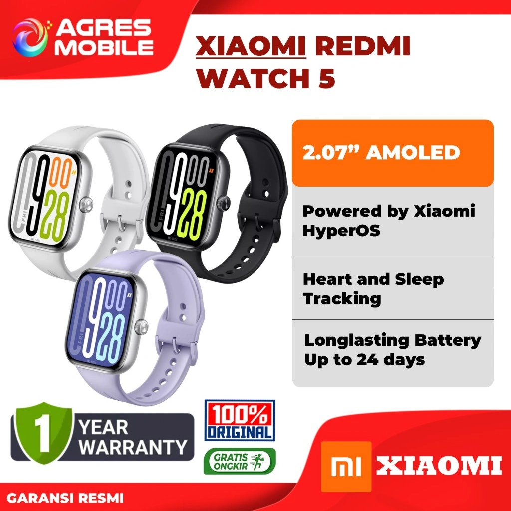 Xiaomi Redmi Watch 5 | Amoled 2,07" | Baterai 24 hari | Motor Linear | Heart Rate & Sleep Tracking