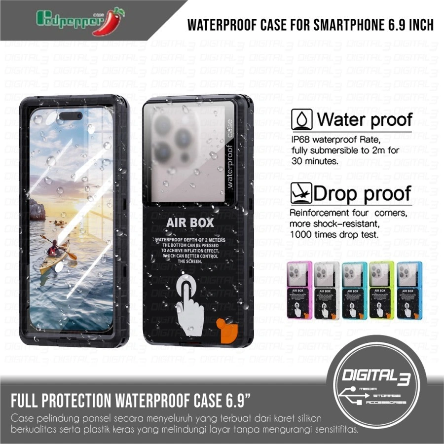 Waterproof Case AIR BOX MAX 6.9 inchi Full Protection Hard Casing for Smartphone HP Universal Iphone Samsung IP68 Tahan Air Dust-Proof