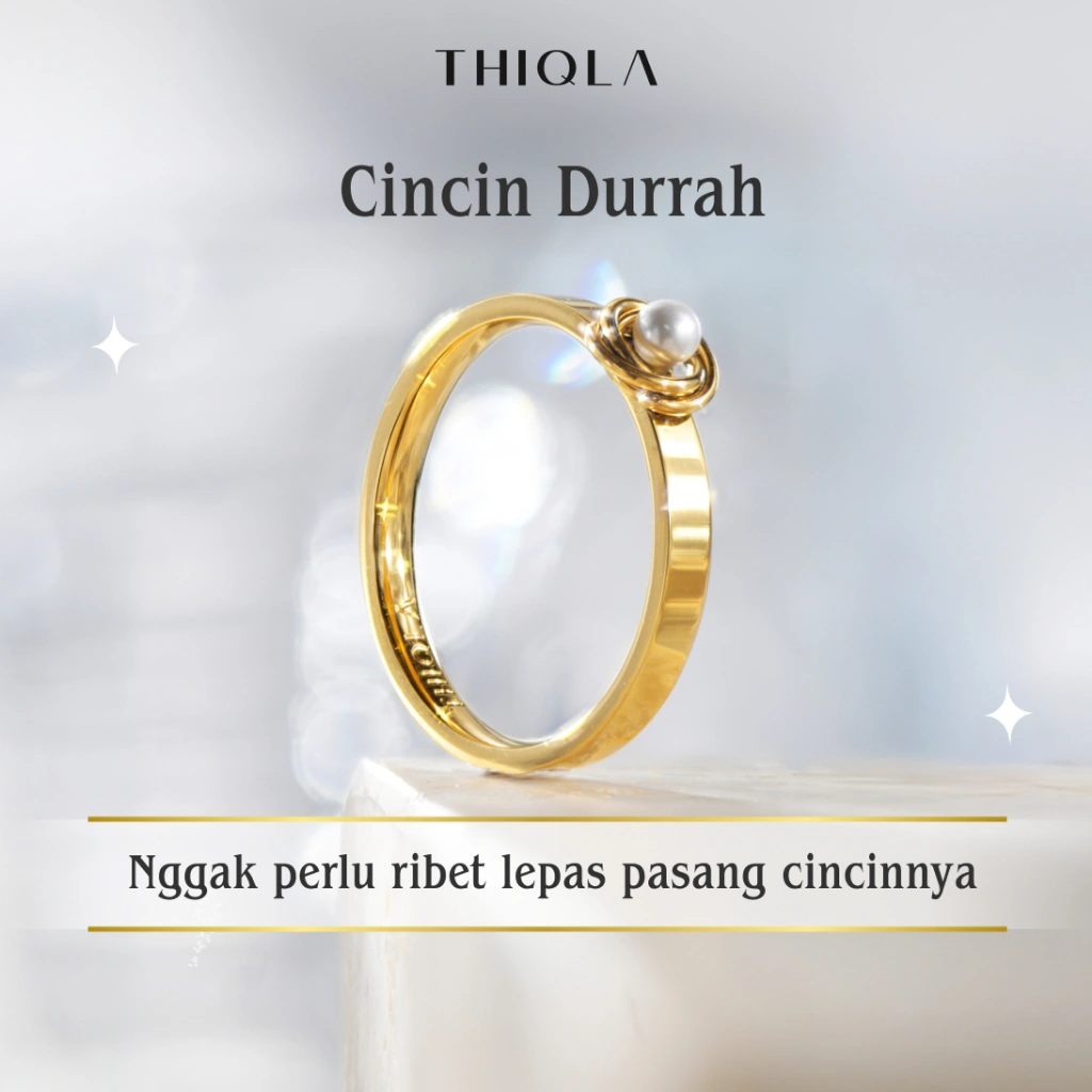 THIQLA - Cincin Durrah - Cincin Mutiara Dilapisi 5 Lapisan Emas Asli - Garansi SEUMUR HIDUP Cincin Anti Karat, Anti Hitam - Aksesoris Perhiasan Stainless Steel 316L: Bahan Hypoallergenic - Bukan Cincin Titanium