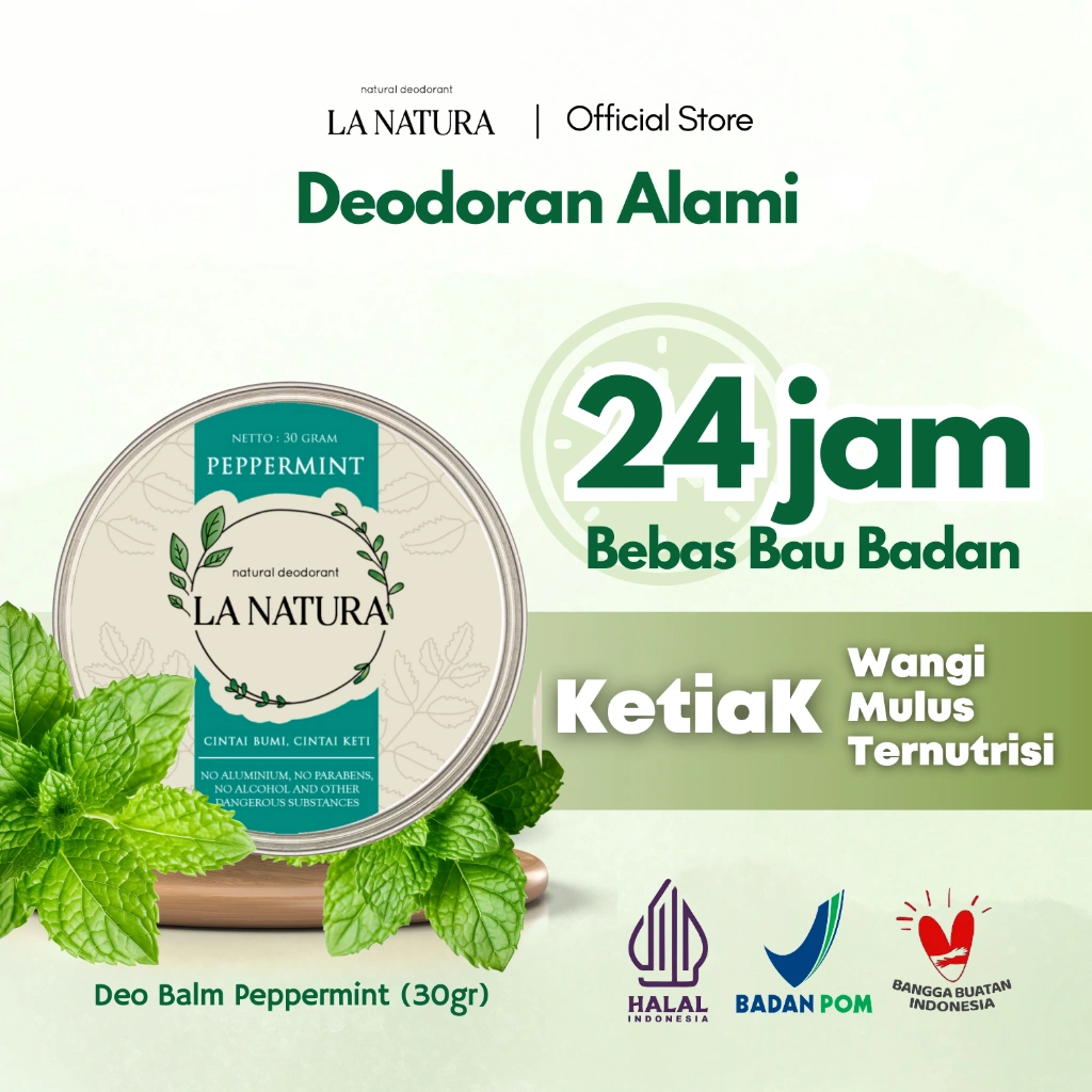 La Natura Natural Deodorant Balm Peppermint 30 gr BPOM Penghilang Bau Badan dan Ketiak No Alkohol Alumunium Paraben Aman Untuk Bumil Busui