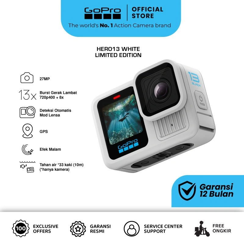 [EDISI TERBATAS] GoPro Hero13 White - Action Cam 5.3K60 Video Resolution + GPS Tracker + HDR Quality