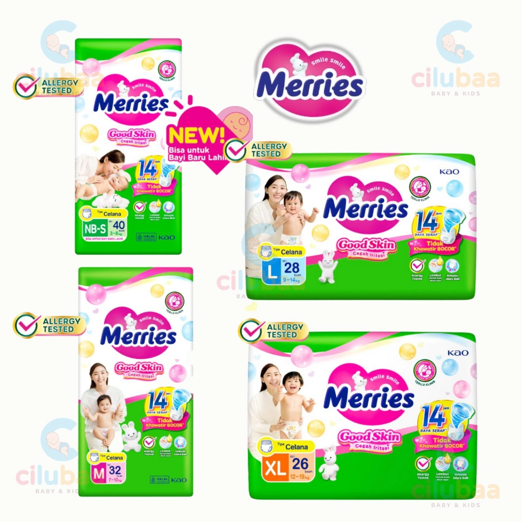 Merries Pants Good Skin Popok sekali pakai Celana NB-S40/M32/L28/XL26/XXL18 - Popok Bayi