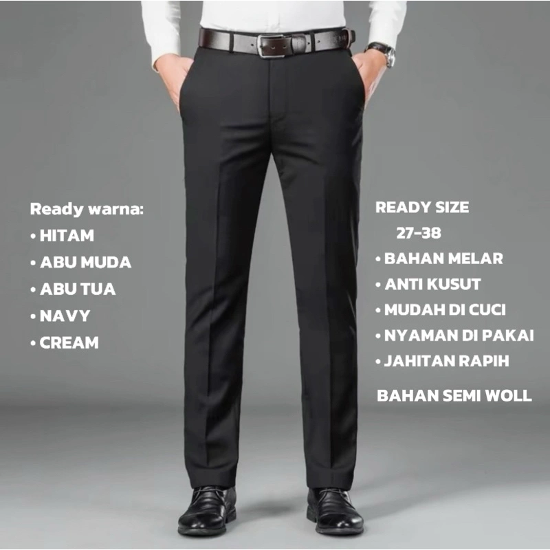 ZIDDANO - Celana Formal Pria Slim fit Bahan wol street