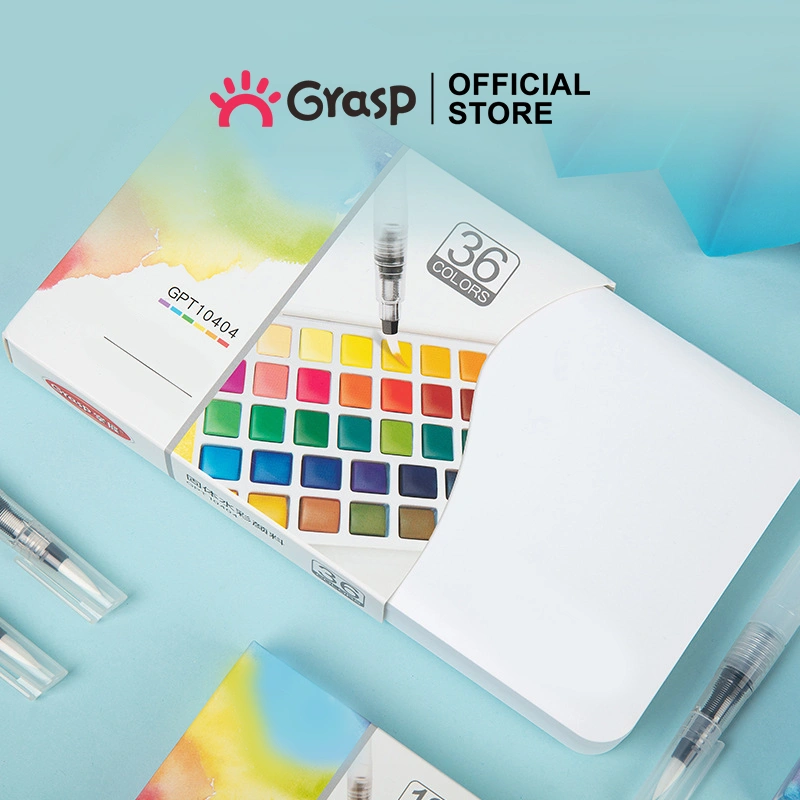 GRASP Cat Air Watercolor Solid 12/24/36/48 Warna Cerah Lukis Portable Dengan Brush Pen CPG002