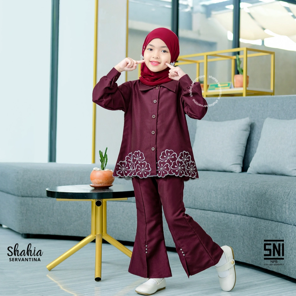 Shahia Servantina - Fresia Oneset Bordir Setelan Celana Anak Perempuan Muslim Panjang