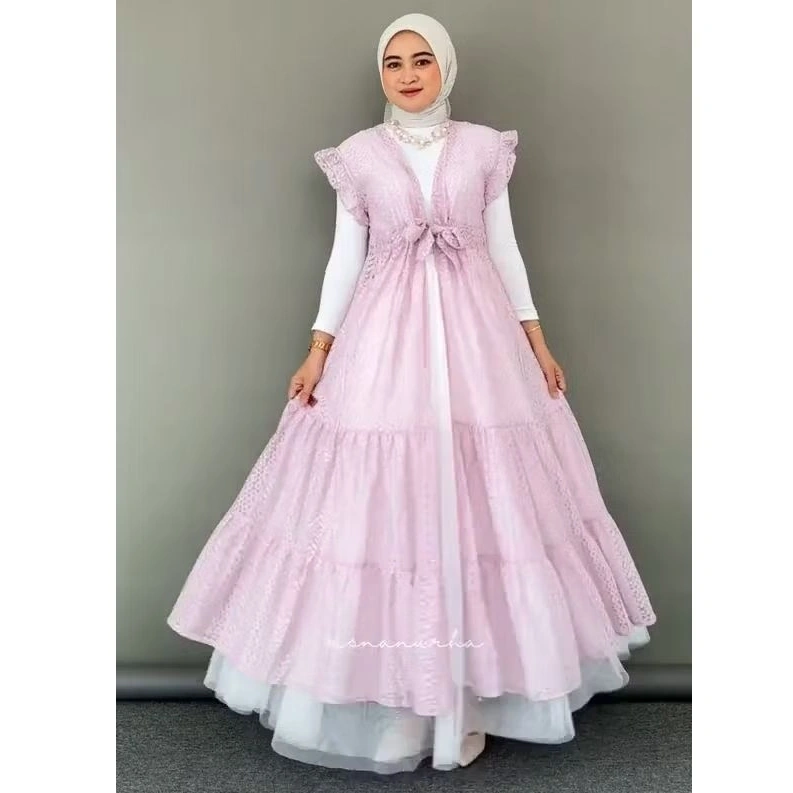 Naykamila Outer long Brokat Malika tanpa lengan Bahan Brokat Malika Nyaman Dipakai Tali Serut Pinggang Cocok Untuk Kondangan Dan Formal Outer Brukat Cantik Remaja dan Dewasa Simple Elegan Kardigan Panjang Terlaris Kardigan Brokat Terbaru Adem Nyaman