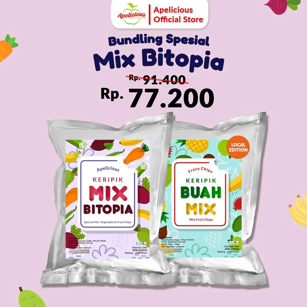 Apelicious Bundling Spesial Keripik Mix Bitopia + Keripik Buah Mix Lokal 100gr -  Food, Snack, Chips, Kripik