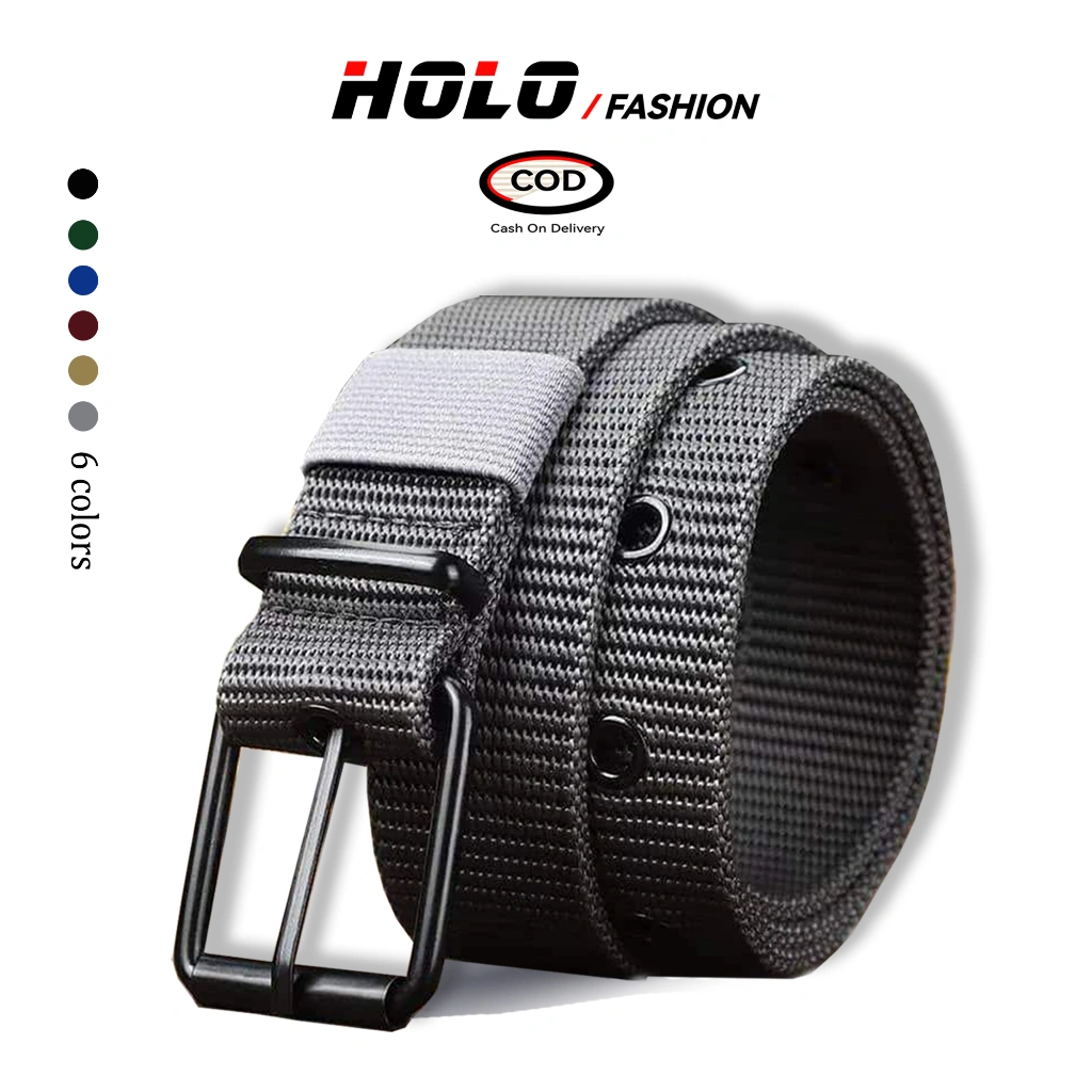 HOLO Ikat Pinggang Pria Fashion Nilon Kanvas Gesper Pria Hitam Belt Jeans Sabuk Pria keren
