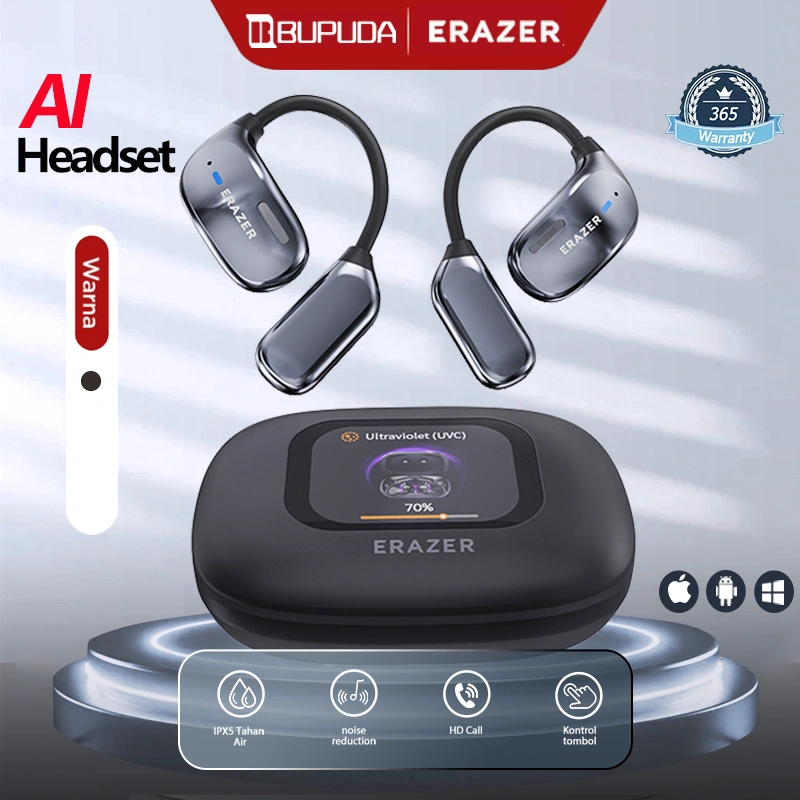 ERAZER XF23 Open AI Smart Headset Bluetooth V5.4 Disinfeksi UV LED Screen OWS Sports BUPUDA