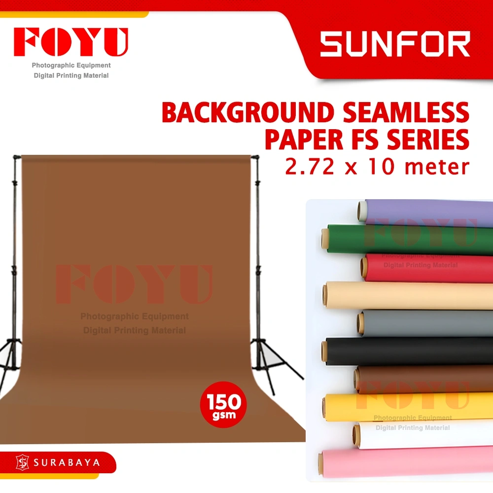 Sunfor Background Backdrop Konten Studio Foto Video Kertas Paper Polos Seamless Ukuran 2.7x10 Meter FS A1