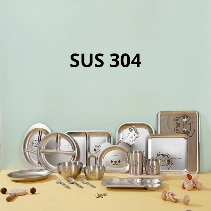 Piring Makan Mangkok Gelas Sendok Garpu Anak Stainless Steel Bowl Plate Tray Baby Set Peralatan Perlengkapan Makanan Lucu SUS 304 Anti Karat Tahan Panas MPASI