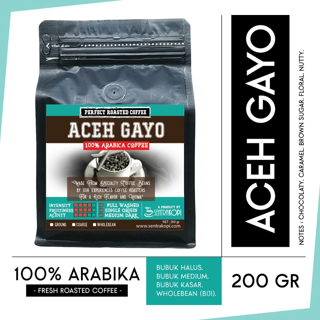 Kopi Arabika Aceh Gayo 200 Gram - BUBUK / BIJI - Arabica Premium Coffee - Sentra Kopi Asli 200Gr