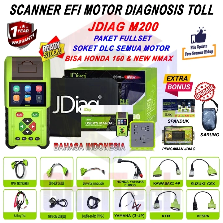 Scanner Motor JDiag M200 / M200 PRO REMAP Motor Scanner Function Diagnostic Tool Diagnosis M 200 / M 200 PRO Remap Limiter Kesalahan OBDII ECU CO Motor Injeksi Scanner OBD2 Alat Diagnostik Sepeda Motor