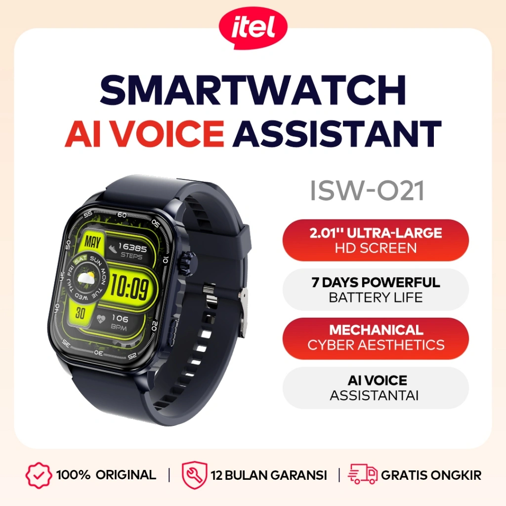 itel Smart Watch ISW-O21 Cyber Smart Watch, 10 Days Extra-Long Battery,2.01" Ultra Large HD Display, AI Voice Assistant,Support Heart Rate and Sleep Monitor