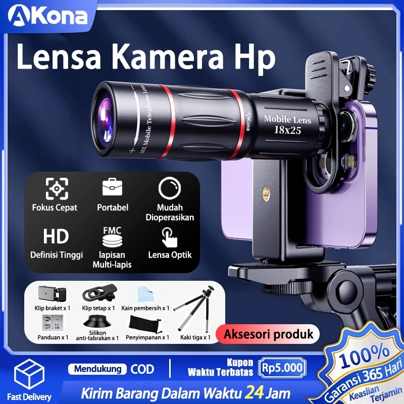 Akona Lensa Kamera Hp Apexel 28x Zoom Paduan Aluminium Lensa Tele Zoom Hp 18x25 (Dengan Tripod)