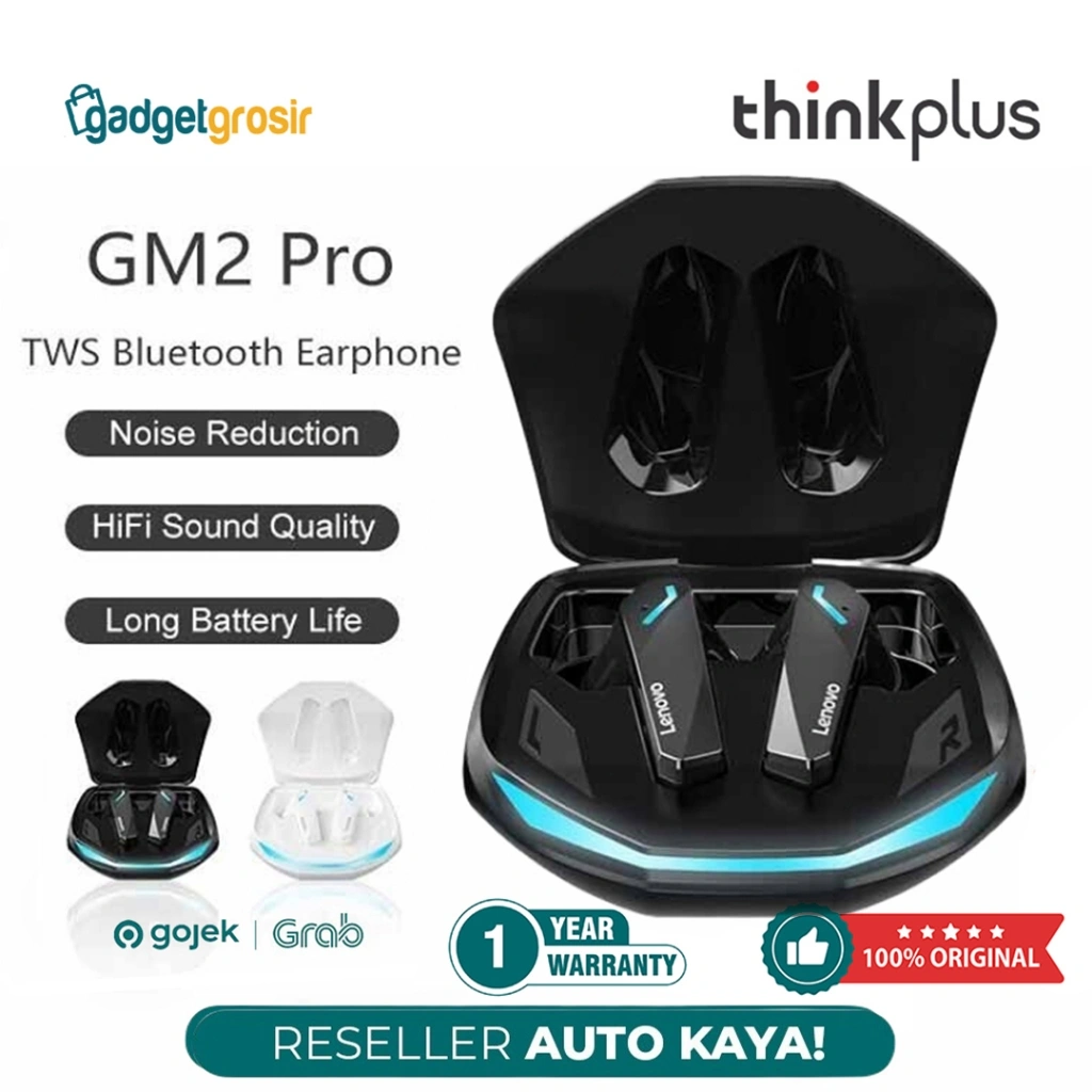 TWS Thinkplus GM2 Pro Original Bluetooth Wireless ENC With Clear Mic Suport Call Earphone Headset Gaming BT5.3 Charging Port Type C Low Latency Sport HiFi Stereo Bergaransi For HP Android IOS Tab Laptop PC Universal