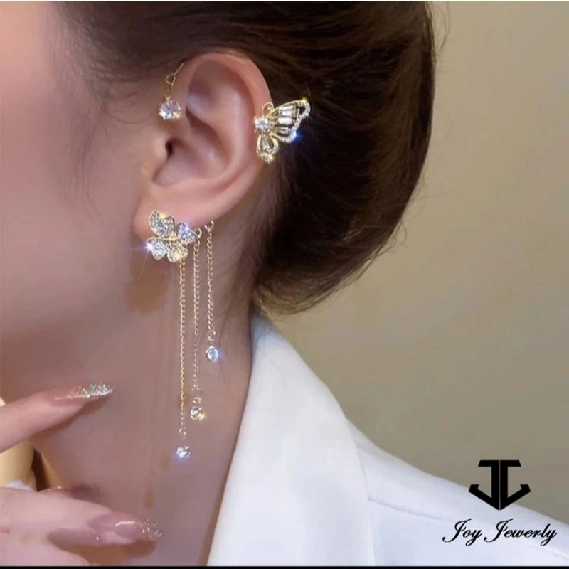 Joy A40 - Anting Wanita Earrings Kupu Butterfly Klip clip tanpa tindik pesta