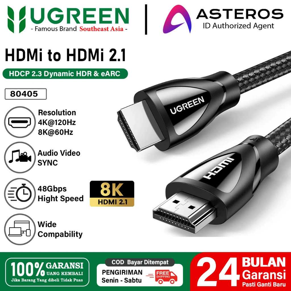 UGREEN Kabel HDMI to HDMI 2.1 8K 60hz 4K 120hz HDCP2.2 48Gbps Ultra High Speed