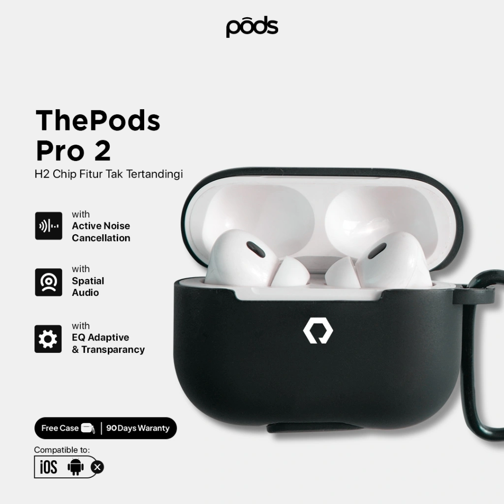 [BEST SELLER] ThePods PRIME Pro 2 ANC 100% – TWS Active Noise Cancelation, H2 Chip, Wireless Charging, Free Case, IMEI Terdaftar – Pods Indonesia