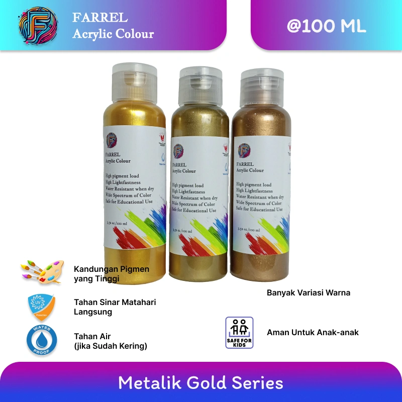 Cat Metalik Emas Bronze gold / Green gold / Gold / Akrilik / Lukis / Kanvas / Mural  100ml Premium Sparkling Gold / Cat Pagar / Cat Gypsum / Gold Paint / Cat Dekorasi / Cat Besi