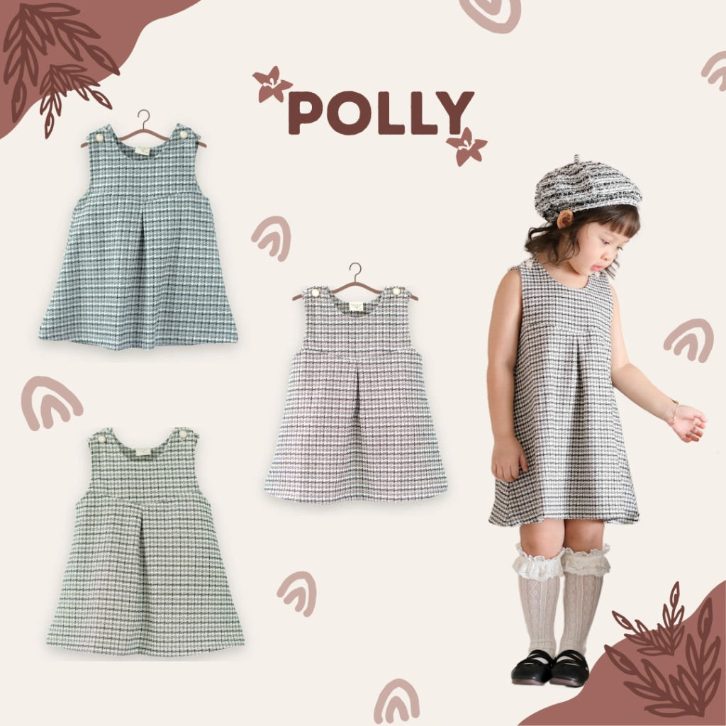 BELL & BO - POLLY Dress Gaun Anak Perempuan Bahan Soft Tweed Premium Adem PROMO FLASH SALE