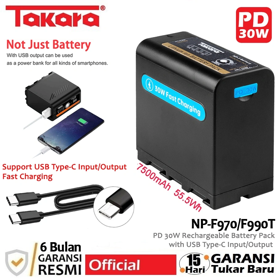Takara Battery for Sony NP-F970 F990T F960 F770 F550 Baterai