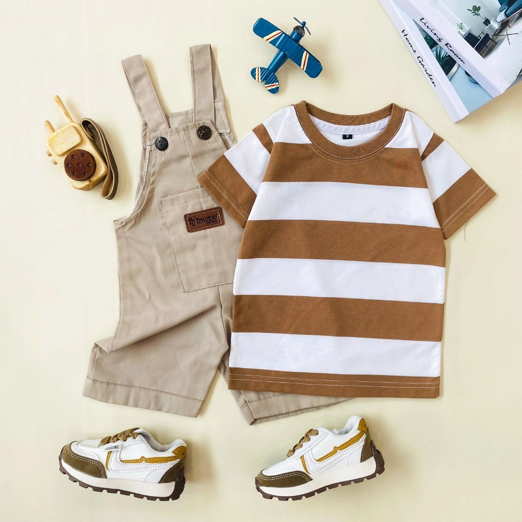 ESTISHOP Setelan Baju Anak Bayi Laki Laki Perempuan Jumpsuit Overall Stripe Salur 1 - 6 Tahun
