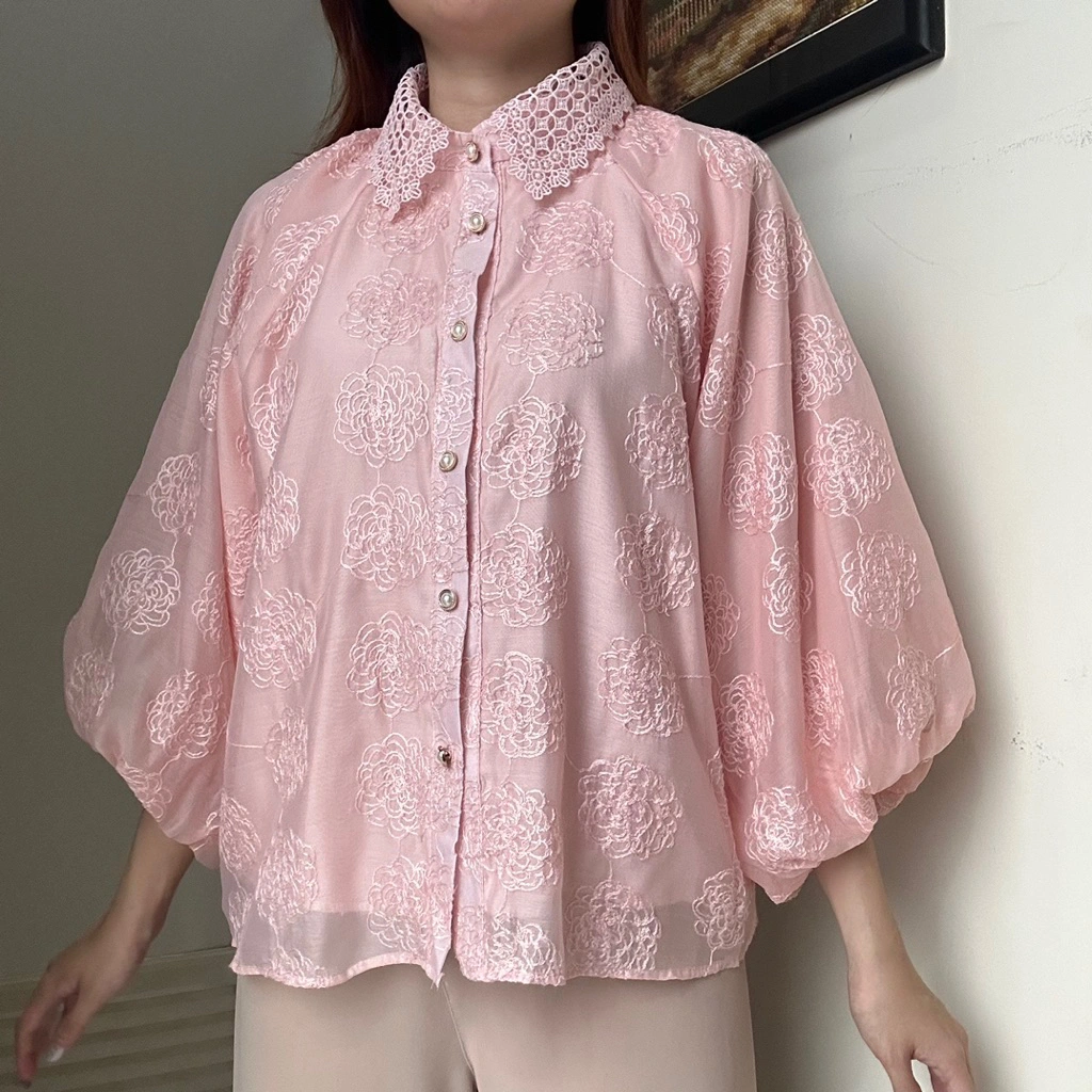 Liliana Top atasan blouse kemeja wanita kerja organdi bordir korean style by Biel the Label