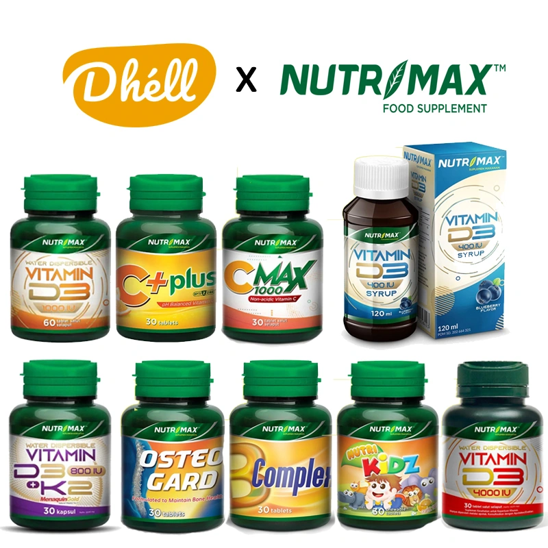 Nutrimax Vitamin D3 1000 IU 60 Tablet/Vitamin D3 400IU Syrup/Osteo Gard Isi 30 Tablet/C+ Plus Vitamin C 500 Mg/C max 1000 mg/Vitamin D3 800iu + K2/B Complex 30's/Nutrimax Kidz Calcium