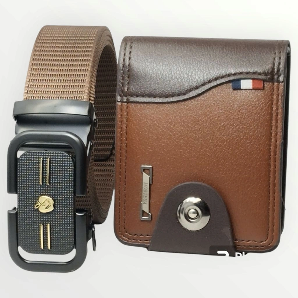 Gesper sabuk Pria Nylon canvas plus dompet Mortega Mini kancing kepala besi rell 001