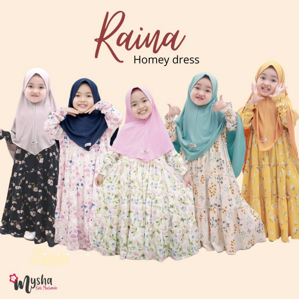 Mysha Kids Muslimah - RAINA Gamis Anak Perempuan Baju Muslim Raina Homey Dress Rayon Viscose 2-11 th