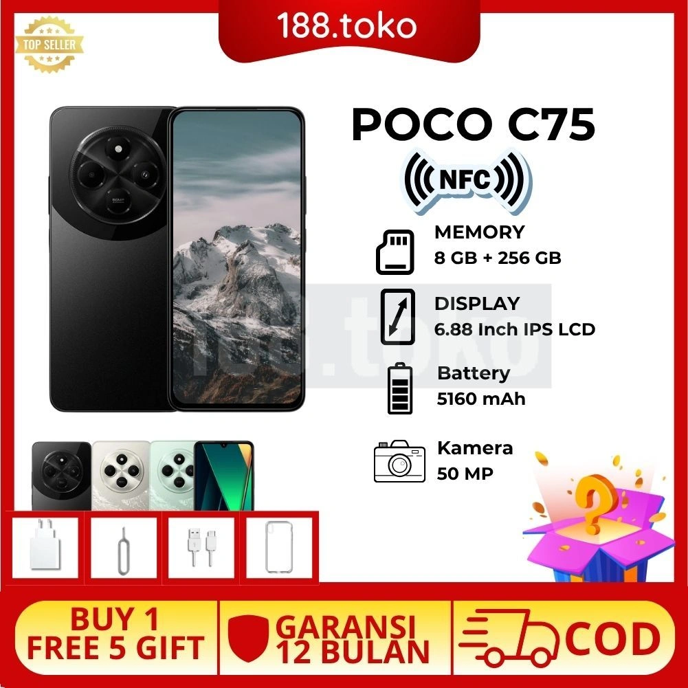 Poco C75 8/256GB NFC 6.88 inci LET 5160mAh Internal Battery Garansi Toko 1 Tahun