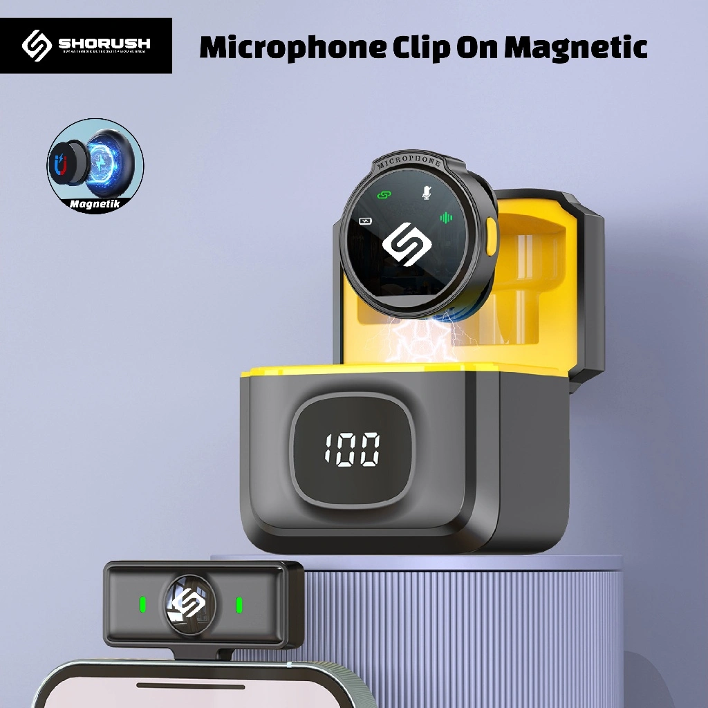 Shorush J6 Single Wireless Microphone Magnetic Clip On Mic Lavalier Microphone HP Plug & Play Nirkabel Mikrofon Konten Kreator with Charging Case