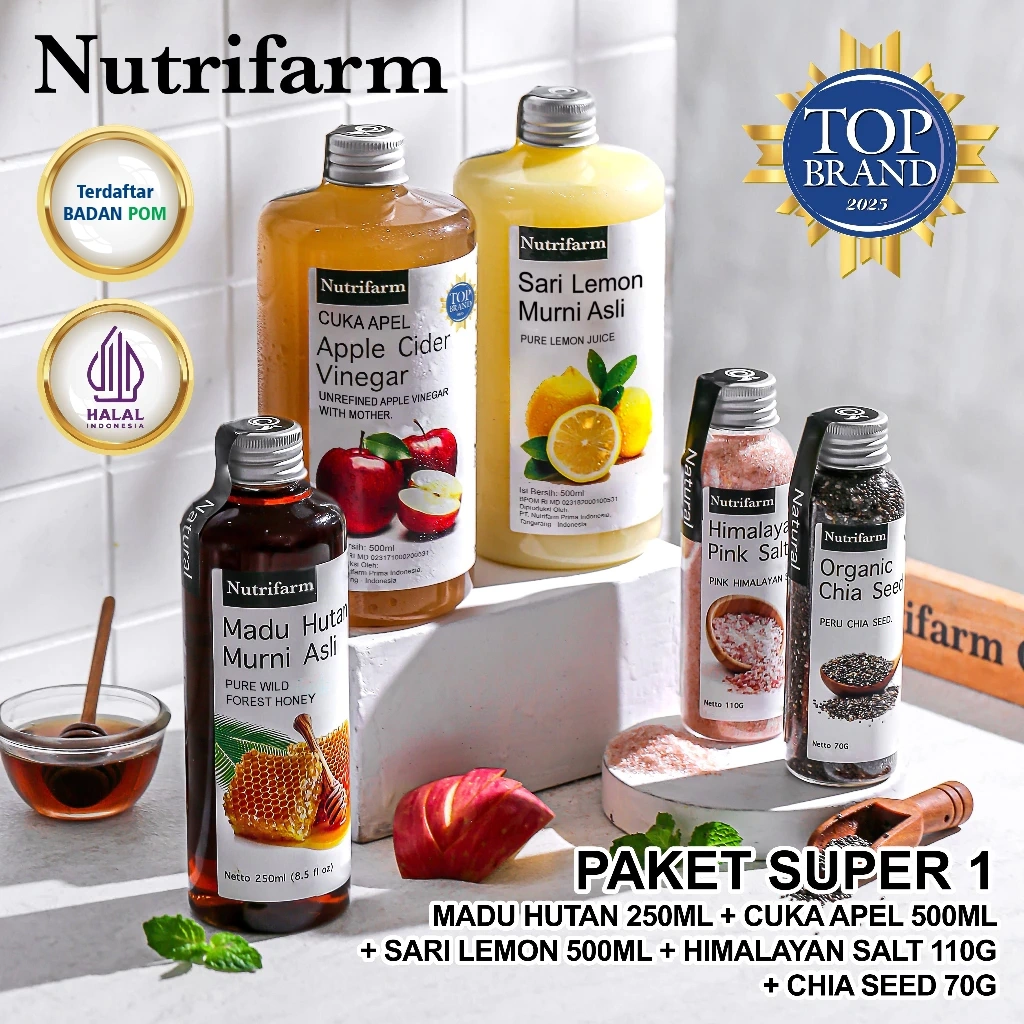 Nutrifarm Paket Super 1 /Cuka Apel Lemon Madu Hutan Himalayan Salt Chia Seed