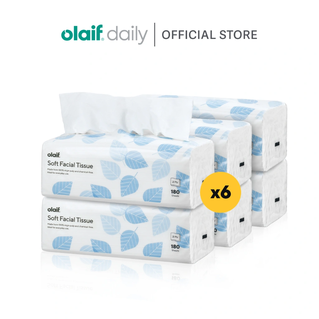 [Bundle] Olaif Daily Soft Facial Tissue - Tisu Wajah - 6 Packs x 180 Sheets - Tisu Wajah / Tisu Muka / Tissu