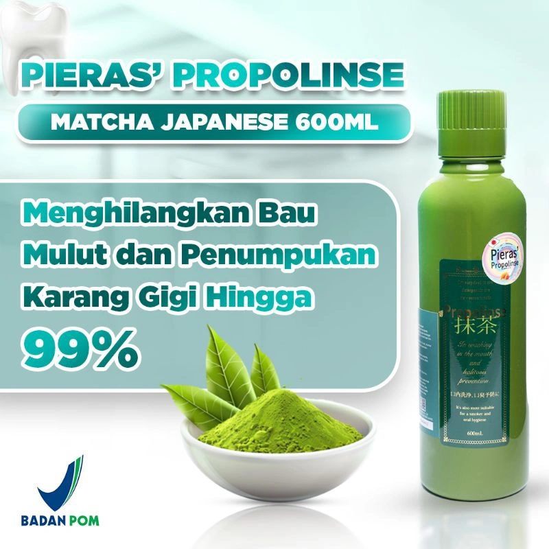 Pieras Propolinse Matcha Japanese Green Tea Mouthwash 600mL Obat Kumur Bahan Teh Hijau
