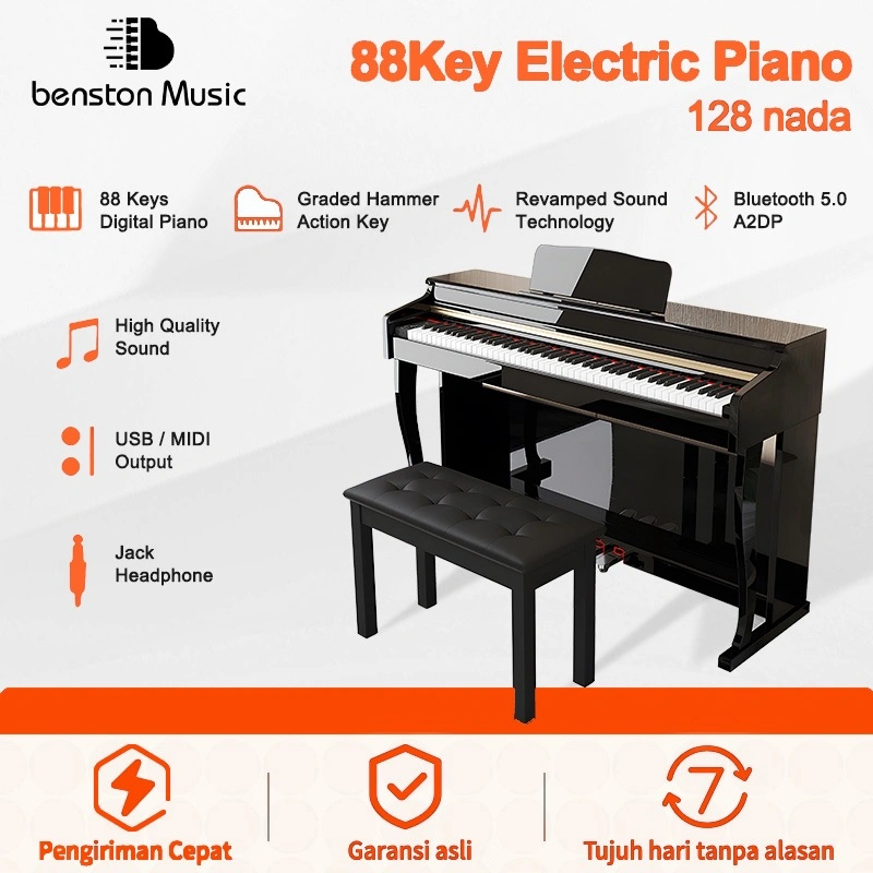 Benston Music- Piano Elektrik Profesional, Piano Elektrik Palu Berat 88keys, Piano Elektrik Latihan dan Ujian Profesional, Piano Elektrik Digital