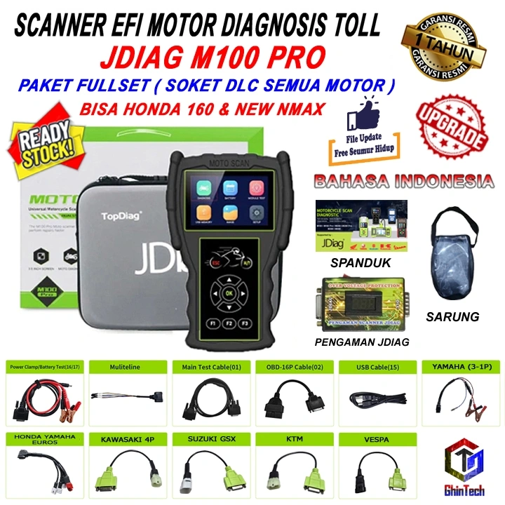 Scanner JDiag M100 M100 PRO Scanner Sepeda Motor M 100 100 PRO Reset Function Diagnostic Tool Diagnosis ECU CO Injeksi OBD2