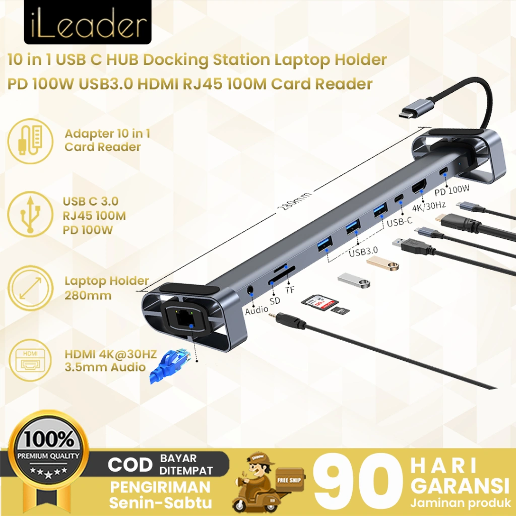 iLeader Type-C Docking Station With 10 Ports Fast Multifunctional HUB Adapter USB3.0 Ports HDMI RJ45 100mbps network Port
